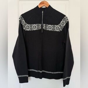 IZOD Nordic Fair Isle Quarter-Zip Sweater Black & White Knit Pullover Medium